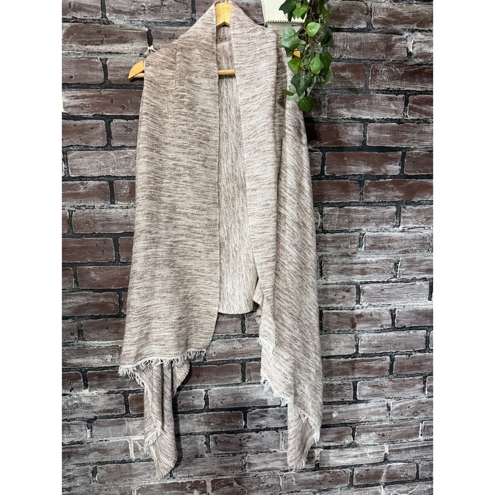 Buckle Boutique Knit Ruana Vest Women's XS Small Taupe Fringe Open Front